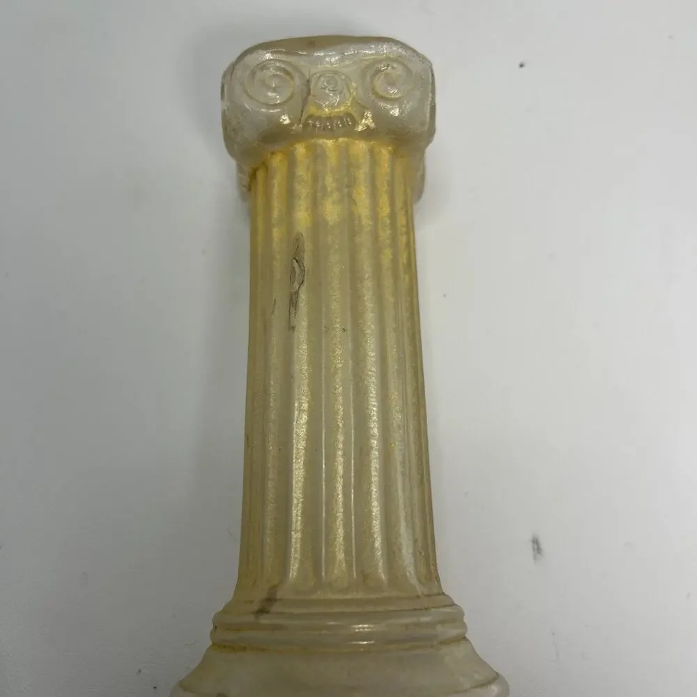 Vtg Gold Frosted Clear Glass Ionic Neo-Classical Greek Roman Column Candlestick